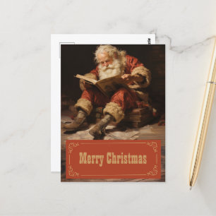 Santa claus reading the book Painting Art Postcard