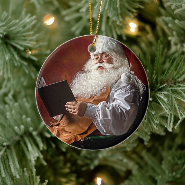Santa Claus reads book Ceramic Tree Decoration (Tree)