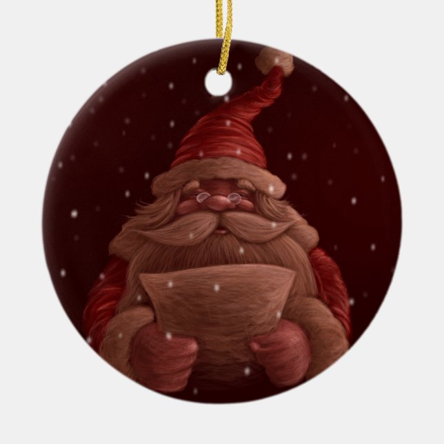 Santa Claus reads Ceramic Tree Decoration (Front)