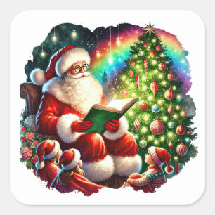 Santa Claus Reads Stories by the Christmas Tree Square Sticker