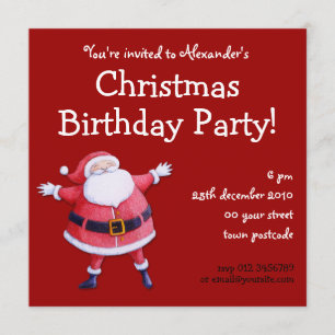 Santa Claus red Christmas Birthday Invitation