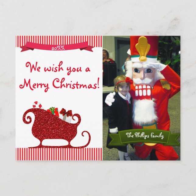Santa Claus Red Glitter Sleigh Photo Postcard (Front)