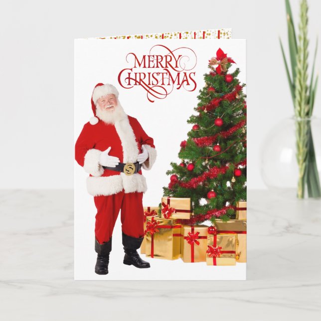 Santa Claus Red & Gold Merry Christmas Card (Front)