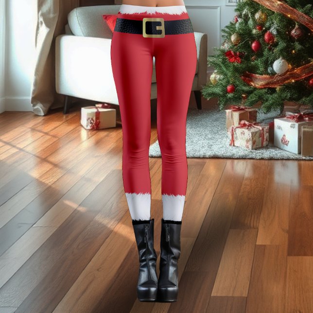 Santa Claus Red & White Fur Black Boots Christmas Leggings (Creator Uploaded)