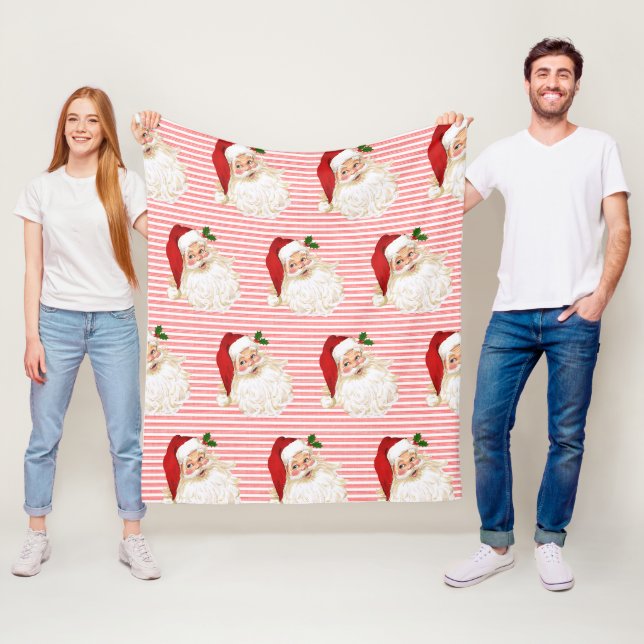 Santa Claus Red White Stripe Fleece Blanket (In Situ)
