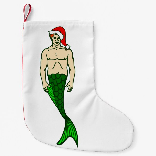 santa claus redhead merman christmas mermaid small christmas stocking (Front)