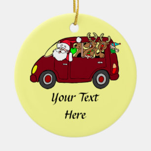 Santa Claus,Reindeer And Elves In Van Ceramic Tree Decoration