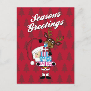 Santa Claus & Reindeer Christmas Postcard
