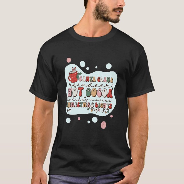 Santa Claus Reindeer Hot Cocoa and Christmas Light T-Shirt (Front)