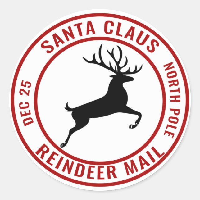Santa Claus Reindeer Mail North Pole Classic Round Sticker (Front)