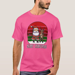 Santa Claus Reindeer Merry Christmas XMas Vintage T-Shirt
