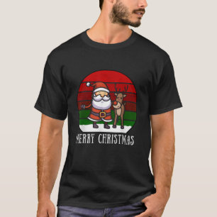 Santa Claus Reindeer Merry Christmas XMas Vintage T-Shirt