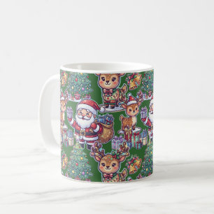 Santa Claus Reindeer Pattern Christmas Green Coffee Mug
