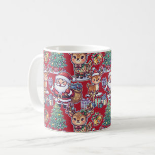 Santa Claus Reindeer Pattern Christmas Red Coffee Mug