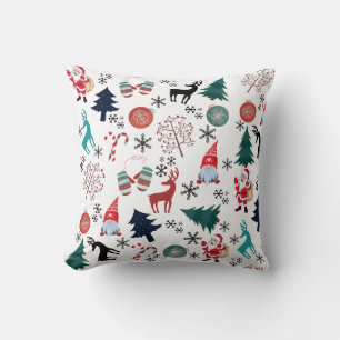 Santa Claus Reindeer Pine Trees Mittens Cushion