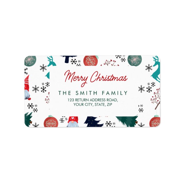 Santa Claus Reindeer Pine Trees Mittens Label (Front)