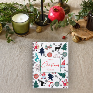 Santa Claus Reindeer Pine Trees Mittens Recipe Notebook