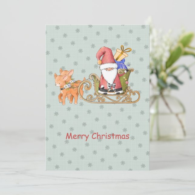 Santa Claus Reindeer Sleigh Custom Christmas Card (Standing Front)