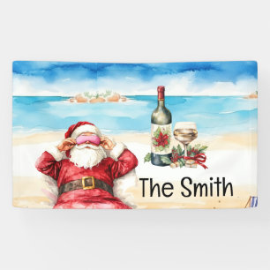 Santa Claus relax at the beach Christmas in July Banner