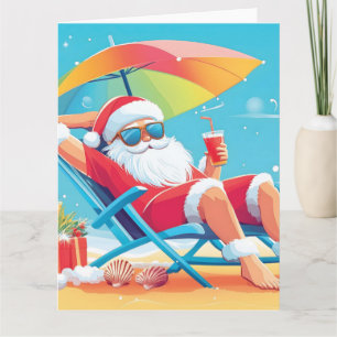 Santa Claus Relaxing on a Tropical Beach Sunbed  Card