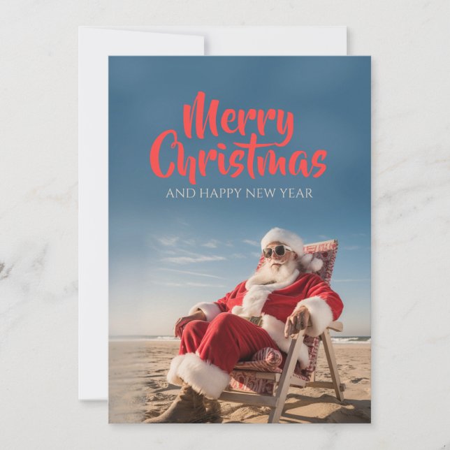 Santa Claus Relaxing on Beach Chair Holiday Card (Front)