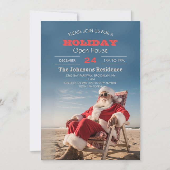 Santa Claus Relaxing on Beach Chair Invitation (Front)