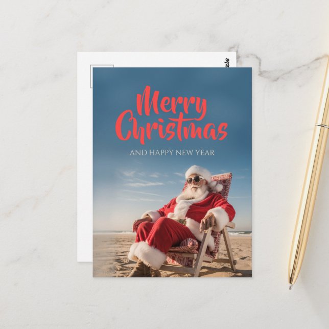 Santa Claus Relaxing on Beach Chair Postcard (Front/Back In Situ)