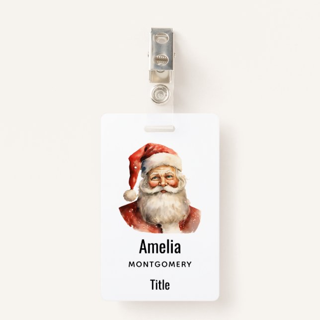 Santa Claus Retro Christmas ID Badge (Front with Clip)