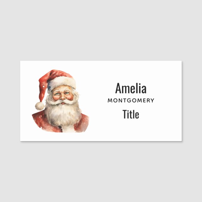 Santa Claus Retro Christmas Name Tag (Front)