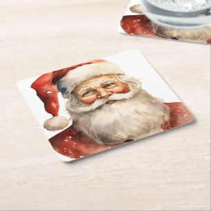 Santa Claus Retro Christmas Square Paper Coaster