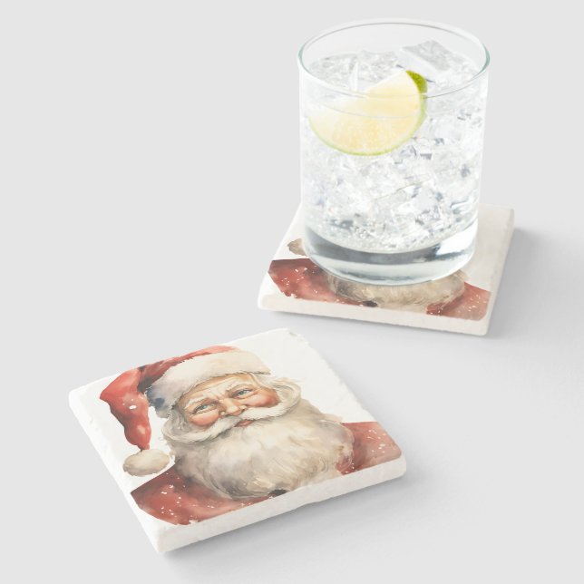 Santa Claus Retro Christmas Stone Coaster (Side)