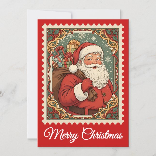 Santa Claus | Retro Postage Stamp Christmas Card (Front)