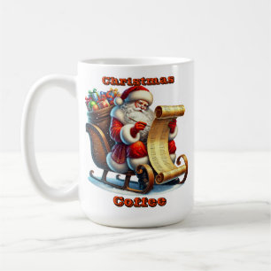 Santa Claus Reviews His List With a Bag of Gifts Coffee Mug