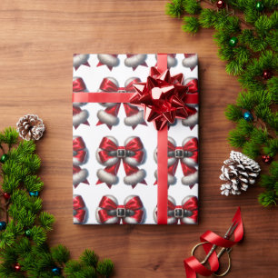 Santa Claus Ribbon Bow Christmas Gift Wrapping Paper