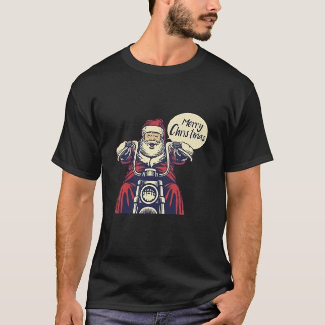 Santa Claus Ride Motorcycle Modern T-Shirt (Front)