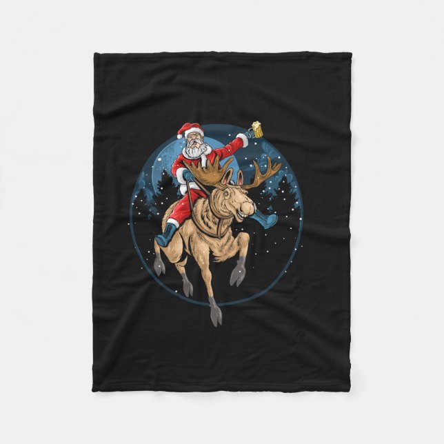 santa claus rides a christmas reindeFleece Blanket (Front)