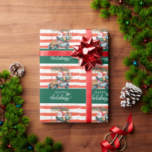 Santa Claus rides golf cart with Christmas decor Wrapping Paper
