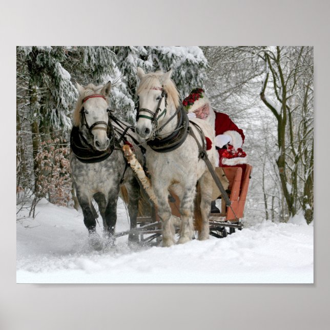 Santa Claus rides in a Horse sleigh Poster (Front)