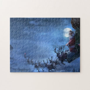 Santa Claus rides reindeer sleigh Jigsaw Puzzle