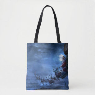 Santa Claus rides reindeer sleigh Tote Bag