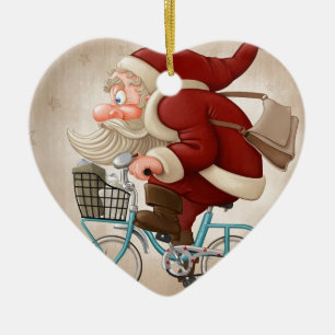 Santa Claus rides the bicycle Ceramic Tree Decoration