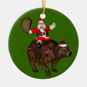 Santa Claus Riding A Bear Ceramic Tree Decoration