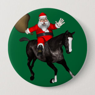 Santa Claus Riding A Black Horse 10 Cm Round Badge