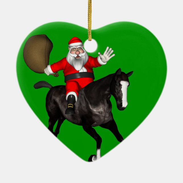 Santa Claus Riding A Black Horse Ceramic Tree Decoration (Back)