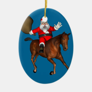 Santa Claus Riding A Brown Horse Ceramic Tree Decoration