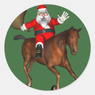Santa Claus Riding A Brown Horse Classic Round Sticker