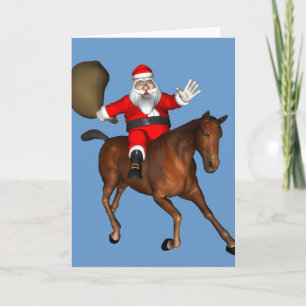 Santa Claus Riding A Brown Horse Holiday Card