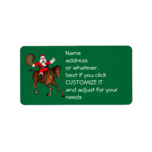 Santa Claus Riding A Brown Horse Label