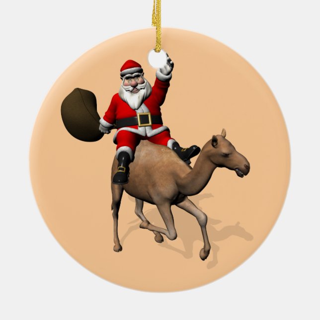 Santa Claus Riding A Camel Ceramic Tree Decoration (Back)