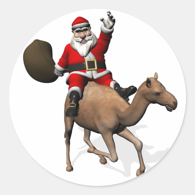 Santa Claus Riding A Camel Classic Round Sticker (Front)